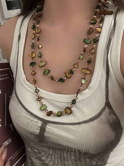 Boho Shell Beaded Necklace – Double Layer Long Chain