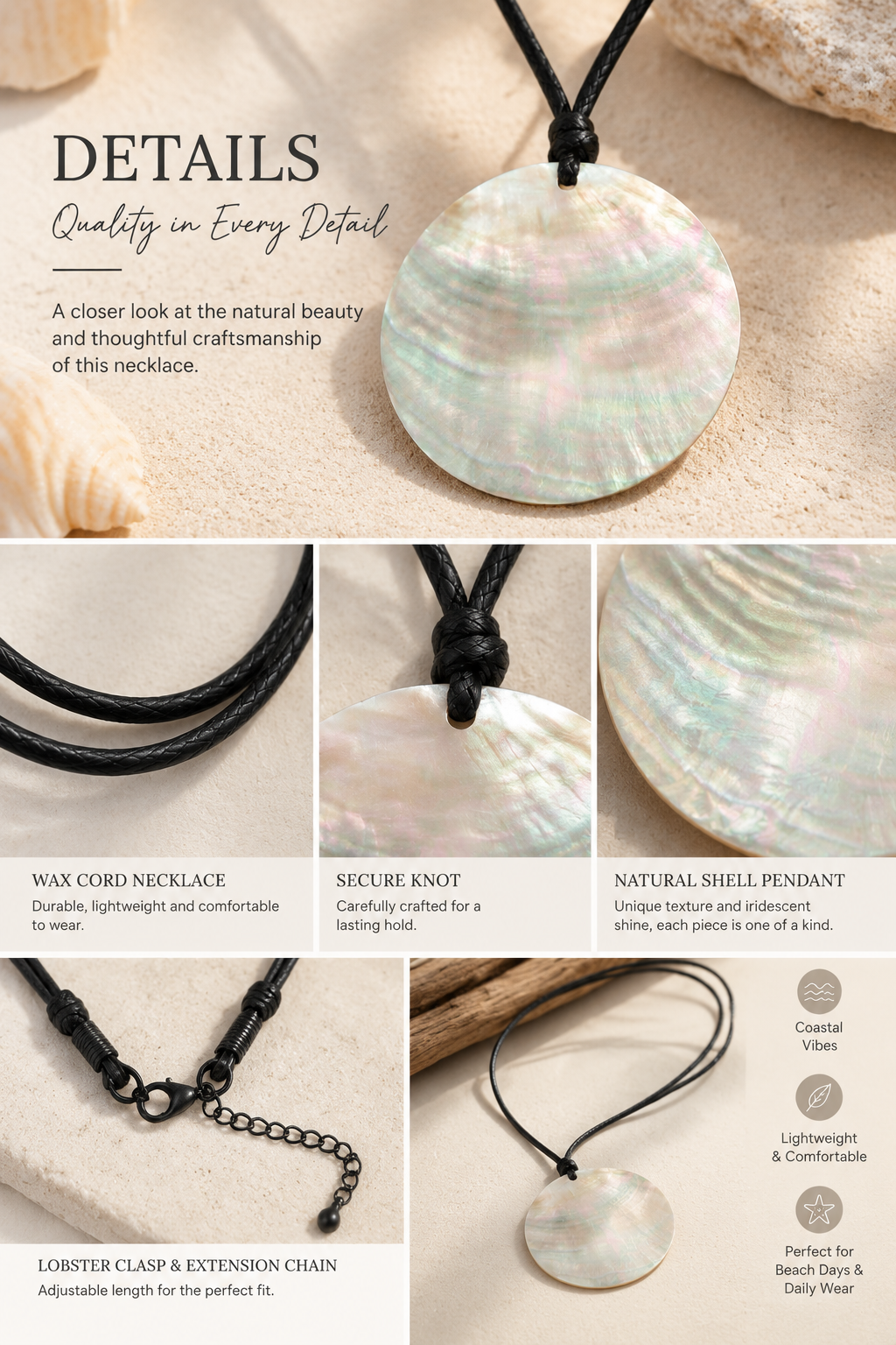 Large Shell Pendant Necklace – Natural Mother of Pearl