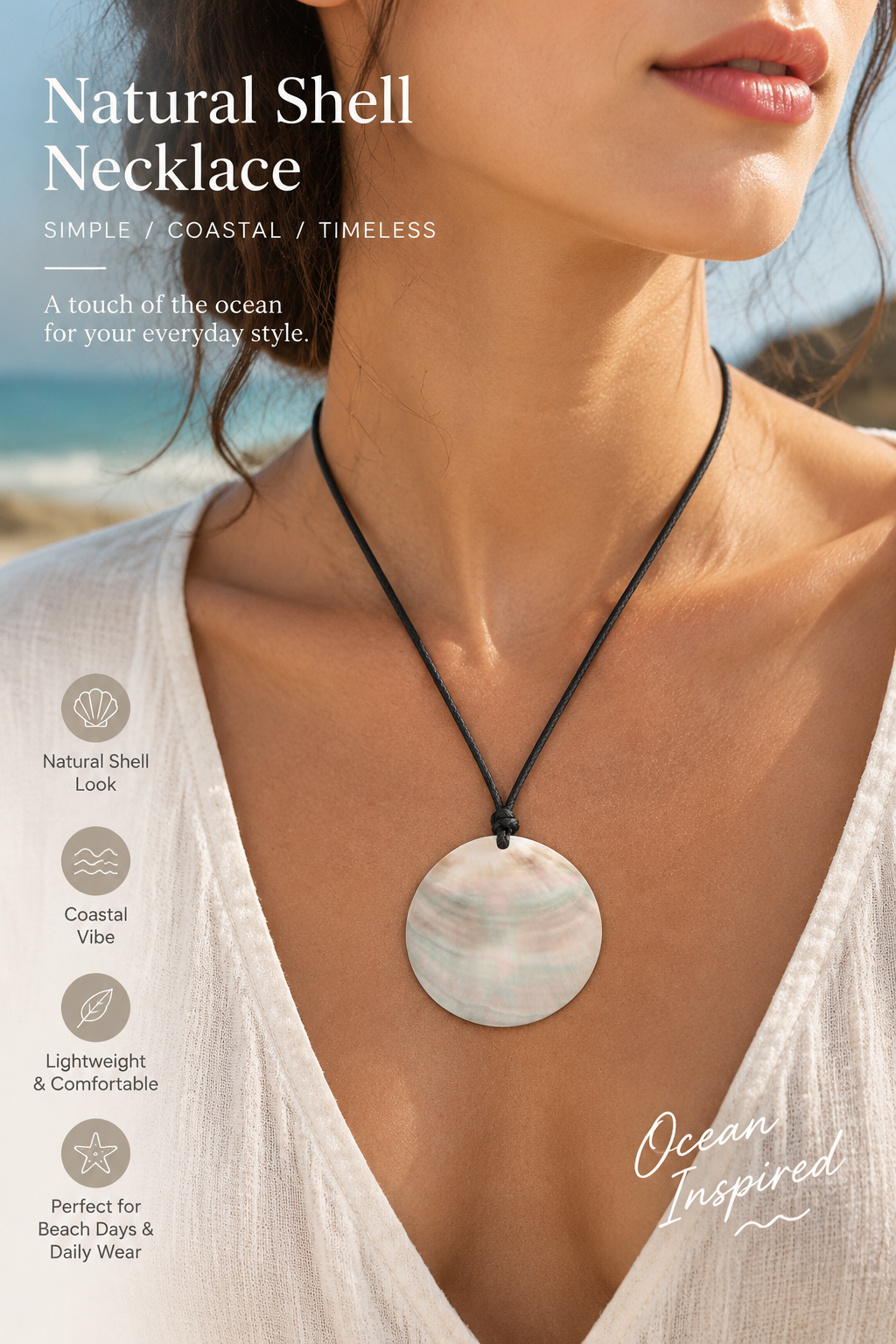 Large Shell Pendant Necklace – Natural Mother of Pearl